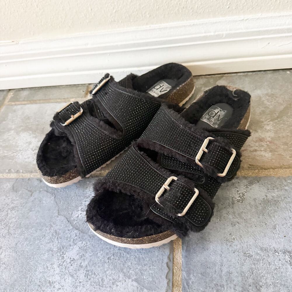 DV Dolce Vita Fuzzy Slide Sandals Womens 8 Black Sherpa Buckle Comfort